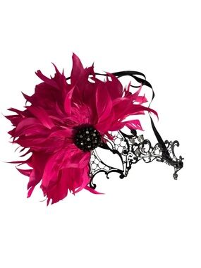Custom Made Head Dress NY Pink Feather Embellished Masquerade Mask Dora Marra